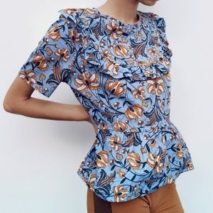 Zara Ruffled Floral Print Top